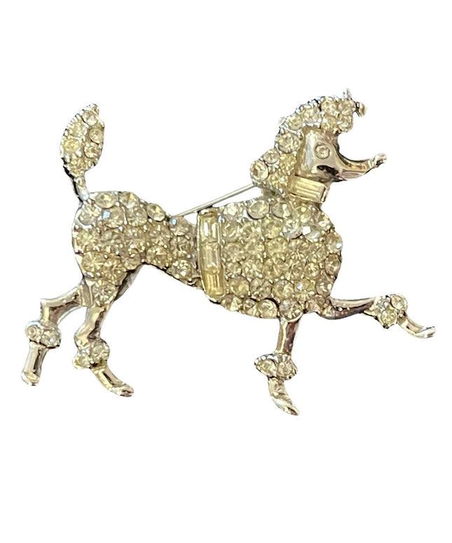 Vintage silver tone Rhinestone fancy Paris poodle brooch
