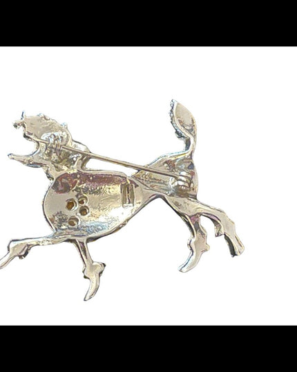 Vintage silver tone Rhinestone fancy Paris poodle brooch
