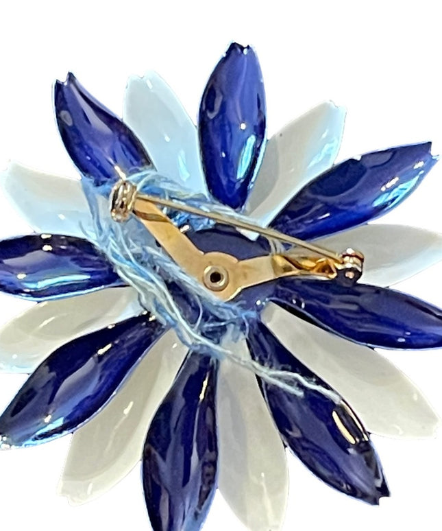 Vintage flower metal brooch red white blue