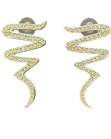 Vintage fancy rhinestone crystal zig zag pierced earrings dangel