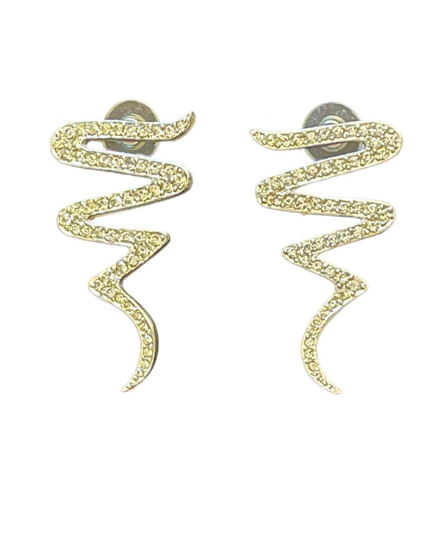Vintage fancy rhinestone crystal zig zag pierced earrings dangel