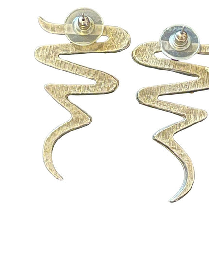 Vintage fancy rhinestone crystal zig zag pierced earrings dangel