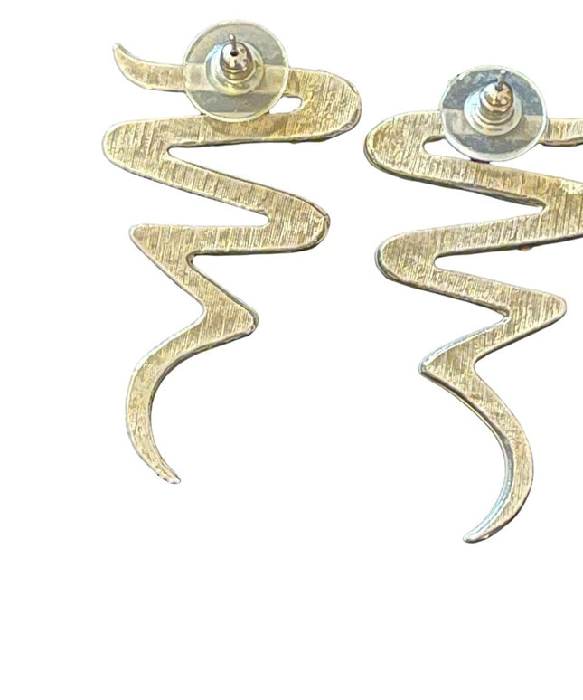 Vintage fancy rhinestone crystal zig zag pierced earrings dangel