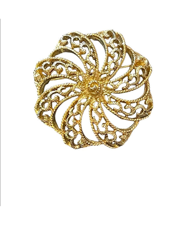 Vintage gold finish spiral flower brooch SARAH COV
