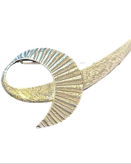 Fancy vintage brushed silver modernist brooch