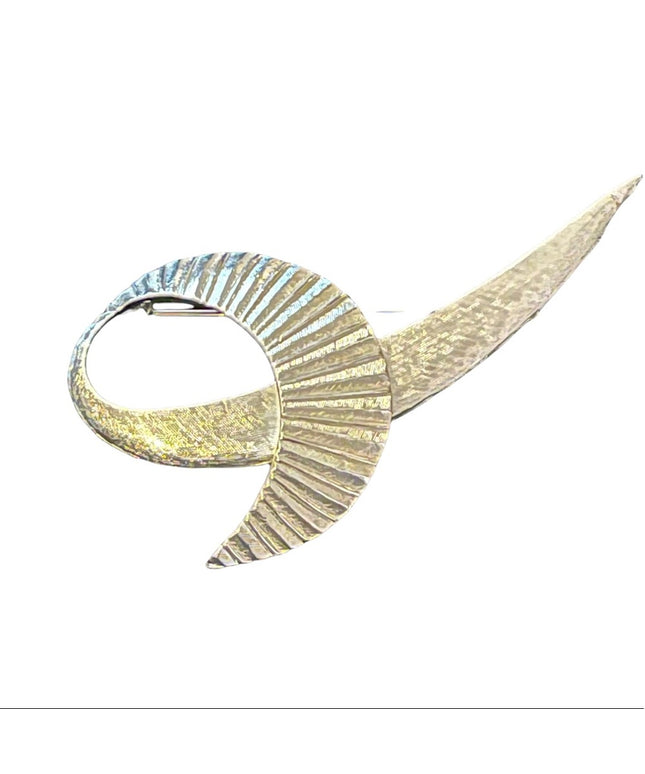 Fancy vintage brushed silver modernist brooch