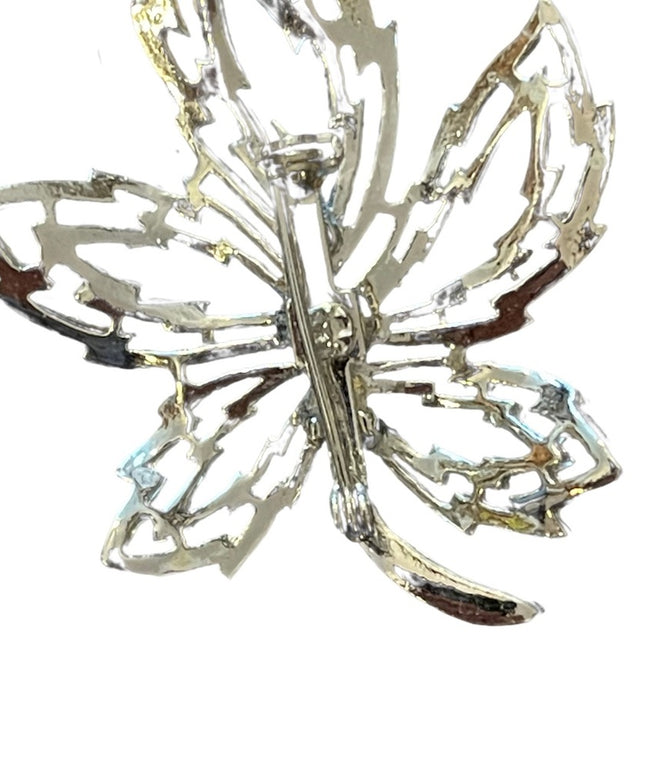 Fancy brushed silver large maple leaf brooch