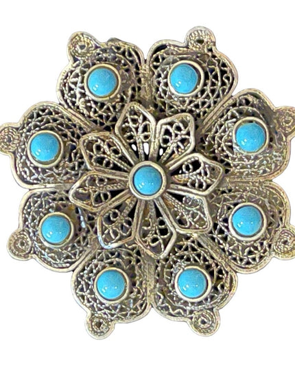 Antique Chinese Silver filagree turquois wire work brooch brooch pendant flower