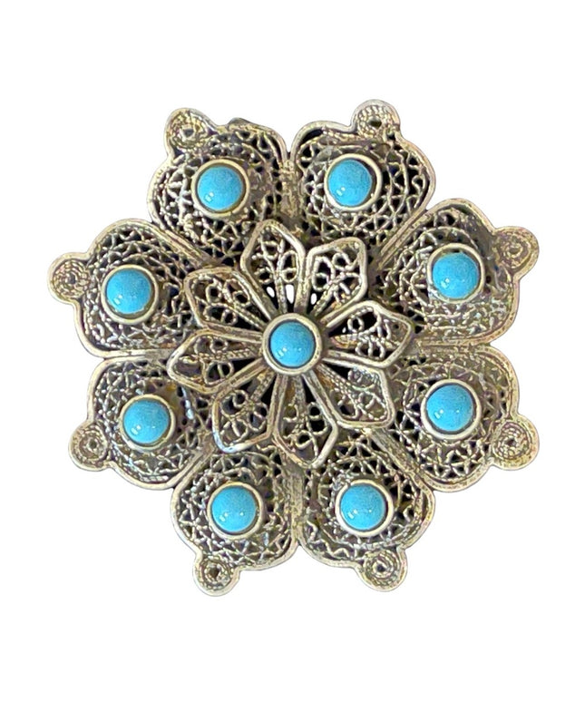 Antique Chinese Silver filagree turquois wire work brooch brooch pendant flower