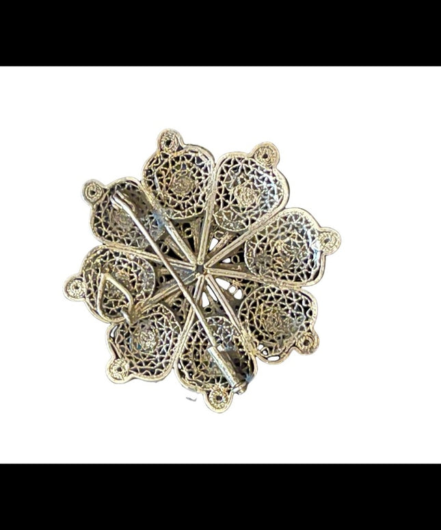 Antique Chinese Silver filagree turquois wire work brooch brooch pendant flower