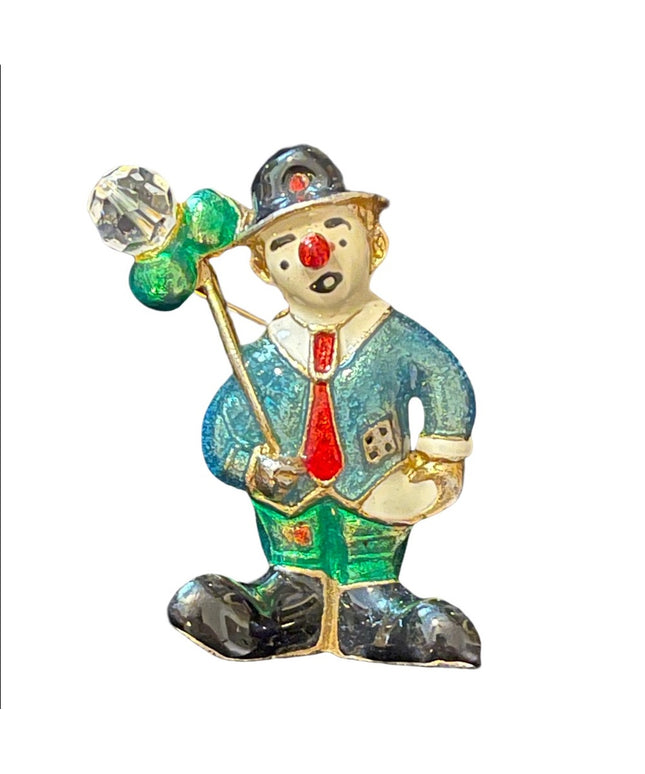 Soo cute! Enamel clown brooch with a balloon