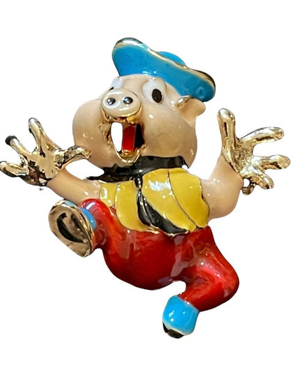 So cute! Enameled little piggy brooch fairy tale