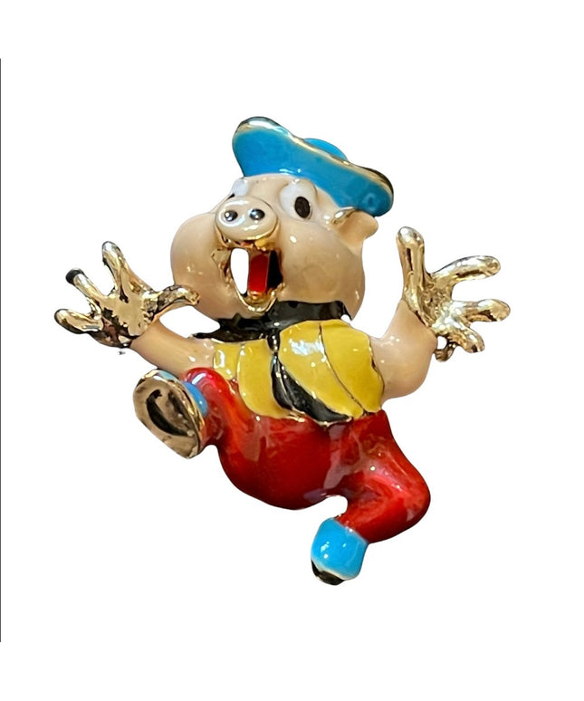 So cute! Enameled little piggy brooch fairy tale