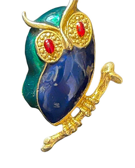 So cute enameled gold finish owl brooch