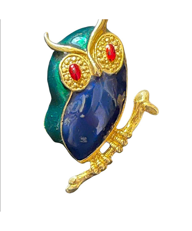 So cute enameled gold finish owl brooch