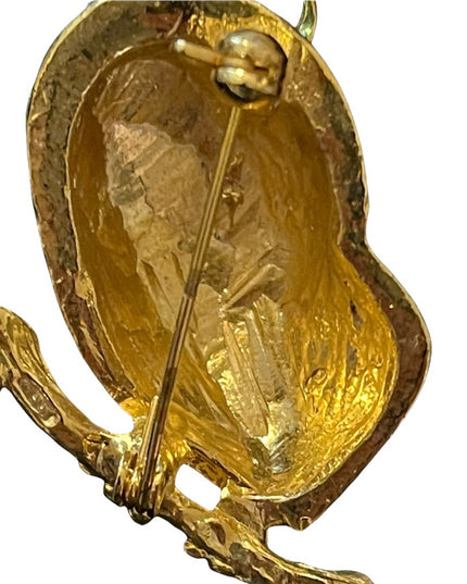 So cute enameled gold finish owl brooch