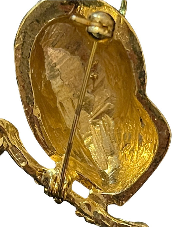 So cute enameled gold finish owl brooch