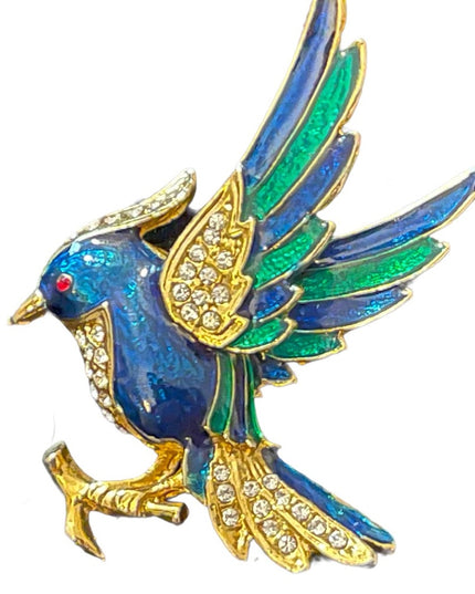 So cute enameled bird brooch gold finish