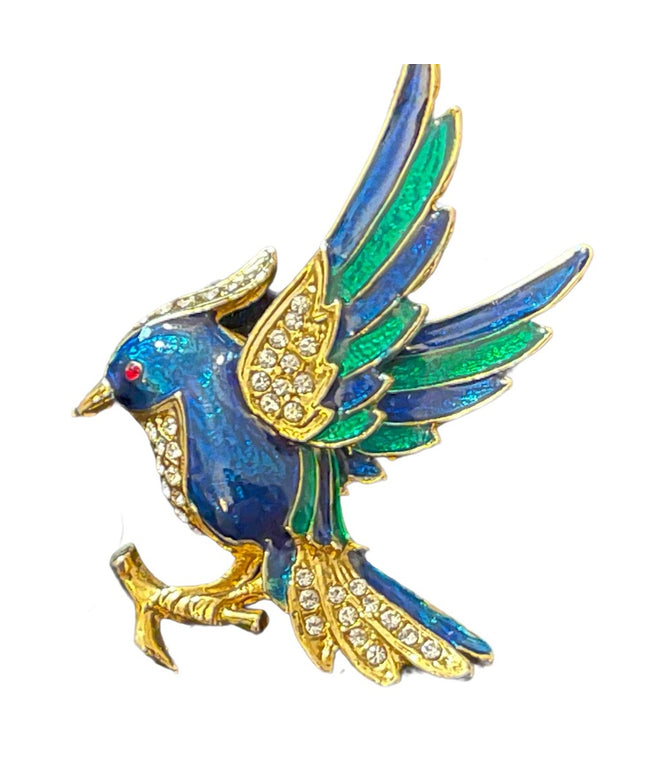 So cute enameled bird brooch gold finish