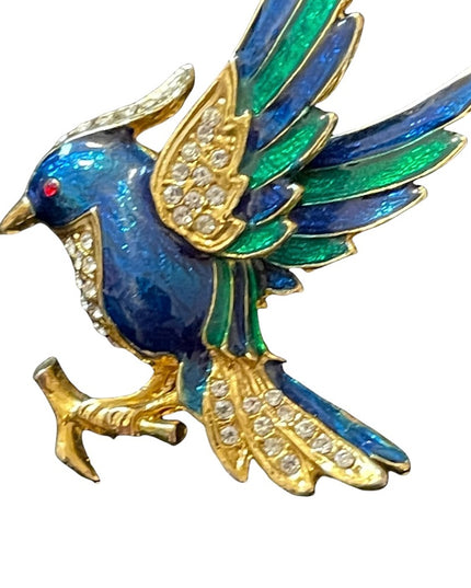 So cute enameled bird brooch gold finish