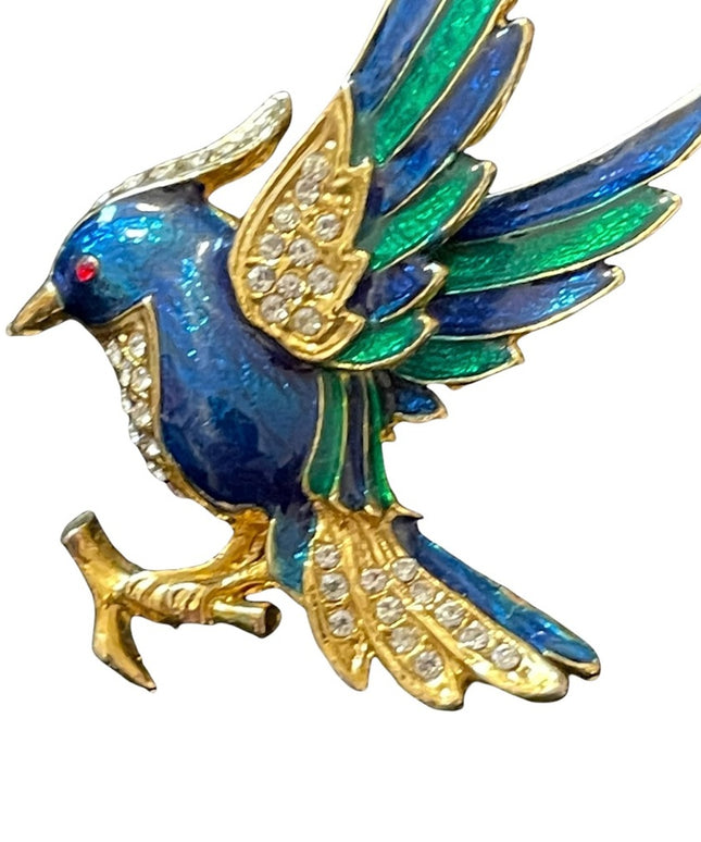 So cute enameled bird brooch gold finish