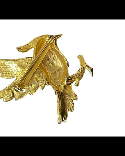 So cute enameled bird brooch gold finish