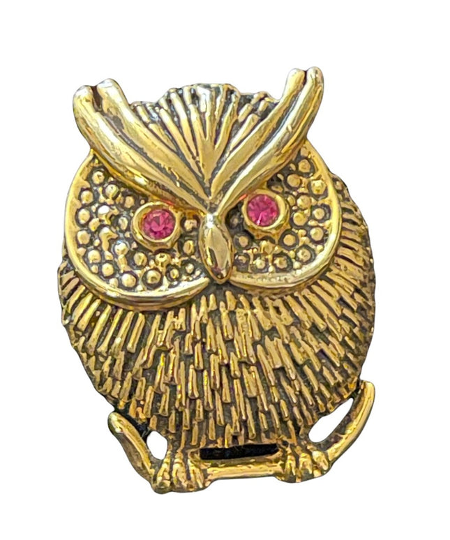 Antiqued gold finish pink crystal eye  brooch