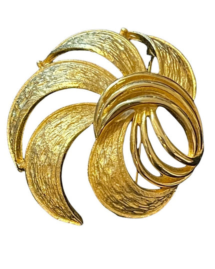 Vintage fancy gold brushed finish swirl brooch