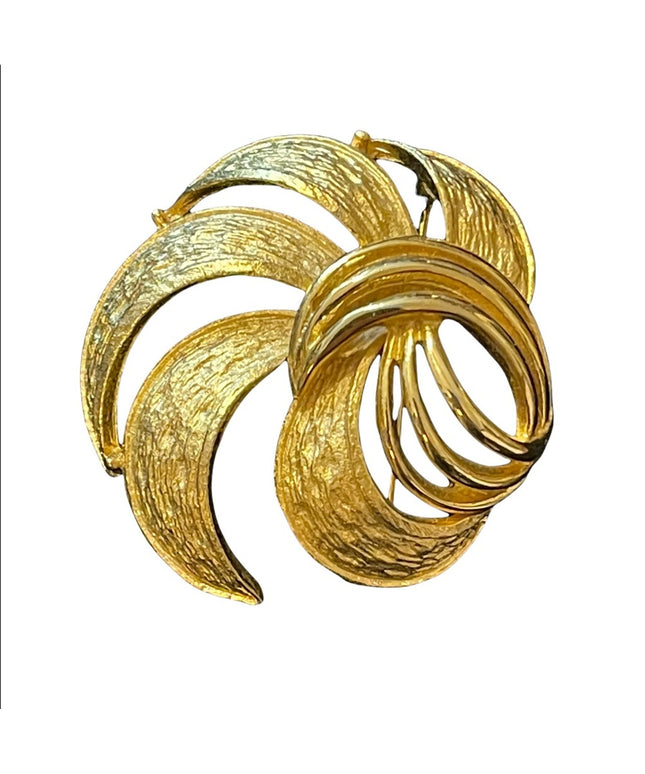Vintage fancy gold brushed finish swirl brooch