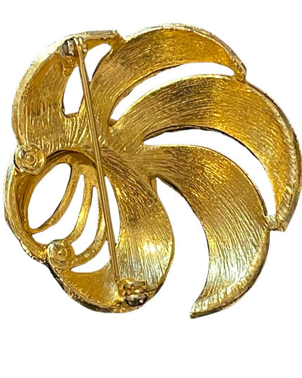 Vintage fancy gold brushed finish swirl brooch