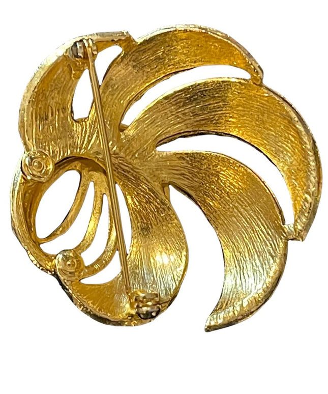 Vintage fancy gold brushed finish swirl brooch