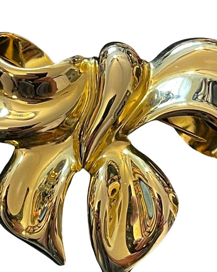 Large fancy shiny gold finish BOW brooch