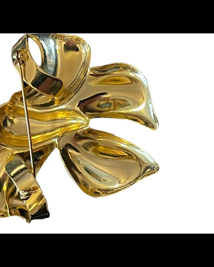 Large fancy shiny gold finish BOW brooch