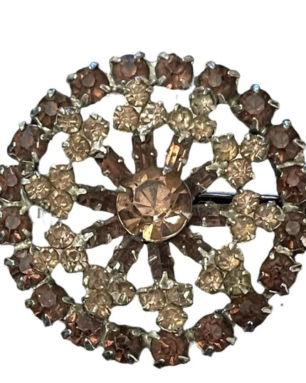 Vintage purple crystal flower round brooch