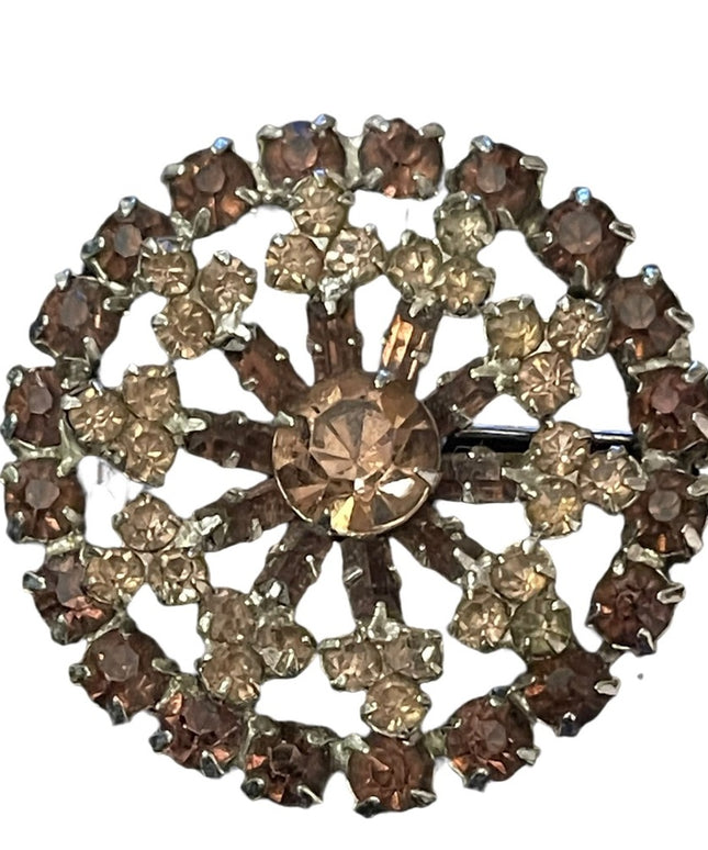 Vintage purple crystal flower round brooch