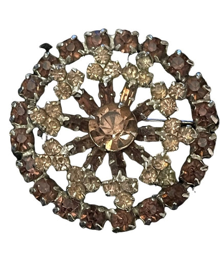 Vintage purple crystal flower round brooch
