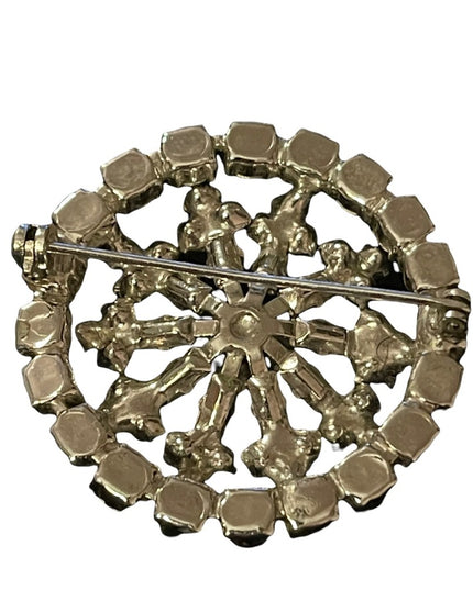 Vintage purple crystal flower round brooch