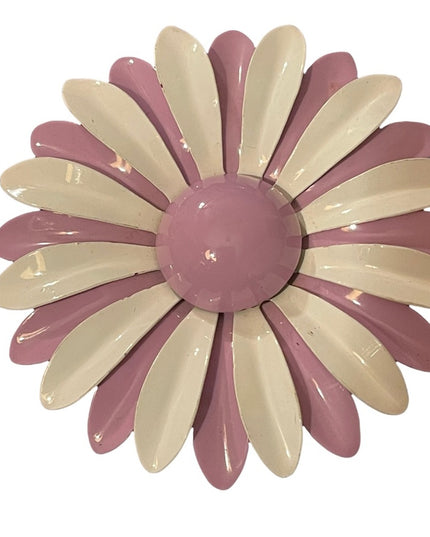 LARGE 3” Vintage purple & white metal flower daisey brooch