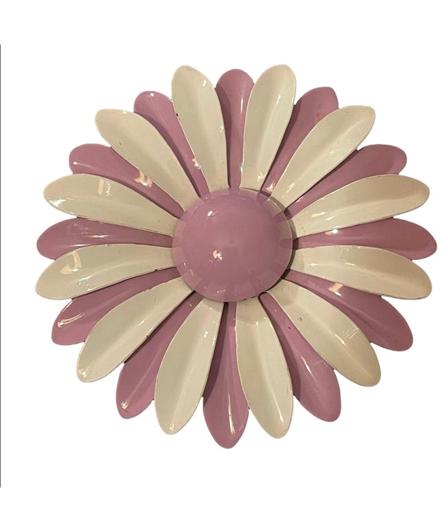 LARGE 3” Vintage purple & white metal flower daisey brooch
