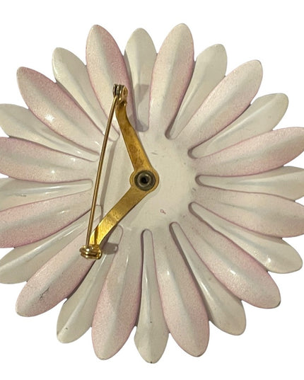 LARGE 3” Vintage purple & white metal flower daisey brooch