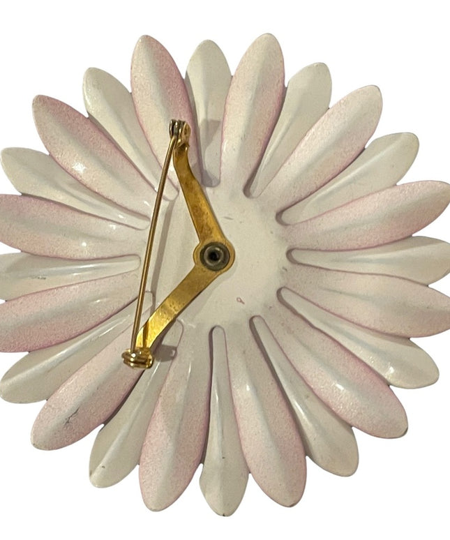 LARGE 3” Vintage purple & white metal flower daisey brooch