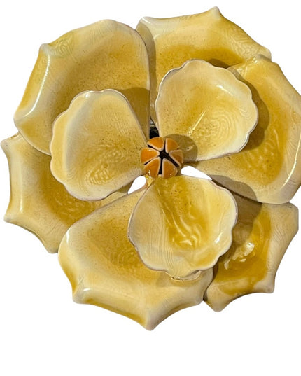 Vintage Large 2.5 yellow flower metal brooch