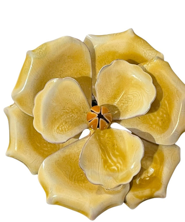 Vintage Large 2.5 yellow flower metal brooch