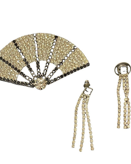 Vintage black and clear crystal fan brooch & dangle earrings SET