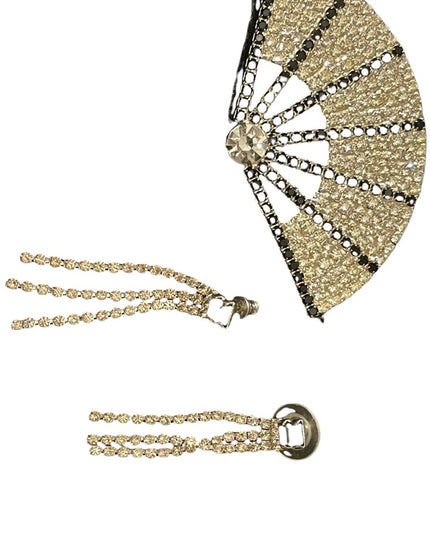 Vintage black and clear crystal fan brooch & dangle earrings SET