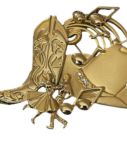 Gold cowboy square dancing fancy AJ large brooch