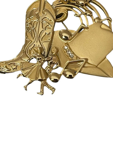 Gold cowboy square dancing fancy AJ large brooch