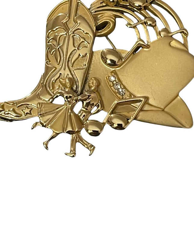 Gold cowboy square dancing fancy AJ large brooch