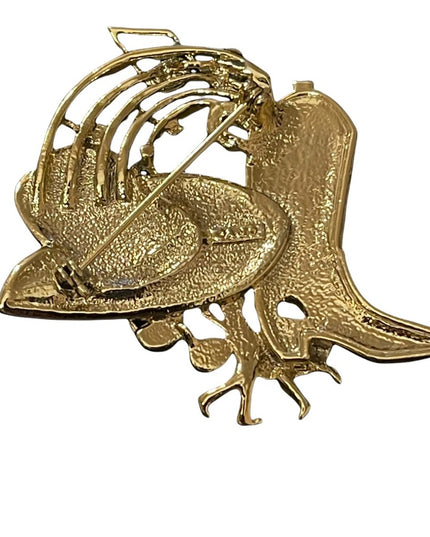 Gold cowboy square dancing fancy AJ large brooch