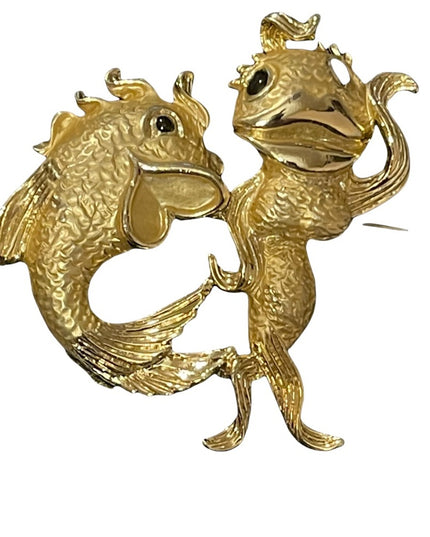 LUCKY lady fish gold finish large brooch